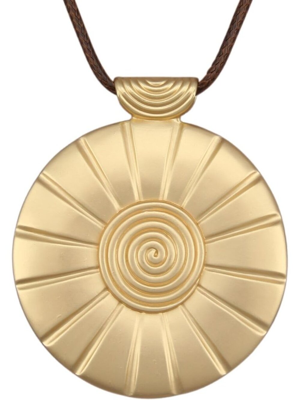 Women's Boho Gold Sunburst Pendant Necklace Spiral Round Disc Cord Choker